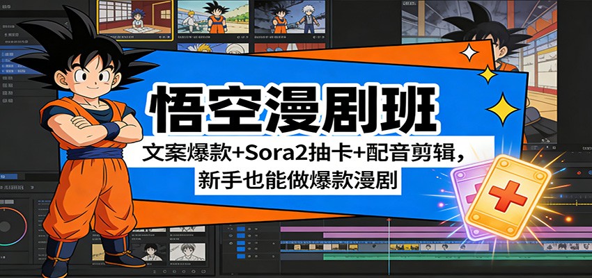 悟空漫剧班：文案爆款+Sora2抽卡+配音剪辑，新手也能做爆款漫剧-985网创