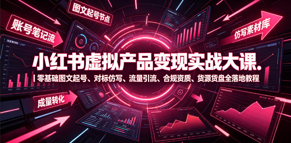 小红书虚拟产品变现实战大课｜零基础图文起号、对标仿写、流量引流、合规资质、货源货盘全落地教程-985网创