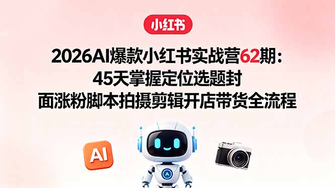 2026AI爆款小红书实战营62期：45天掌握定位选题封面涨粉脚本拍摄剪辑开店带货全流程-985网创