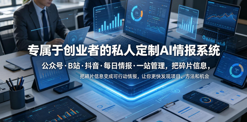 专属于创业者的私人定制AI情报系统，公众号·B站·抖音·每日情报·一站管理，把碎片信息变成可行动情报，让你更快发现项目、方法和机会-985网创