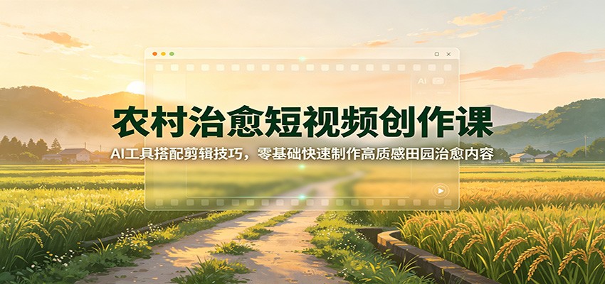 农村治愈短视频创作课：AI工具搭配剪辑技巧，零基础快速制作高质感田园治愈内容-985网创