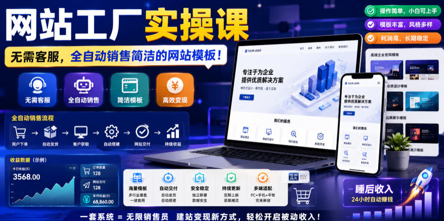 网站工厂实操课，无需客服，网站模板自动赚钱！【原创双语字幕】-985网创