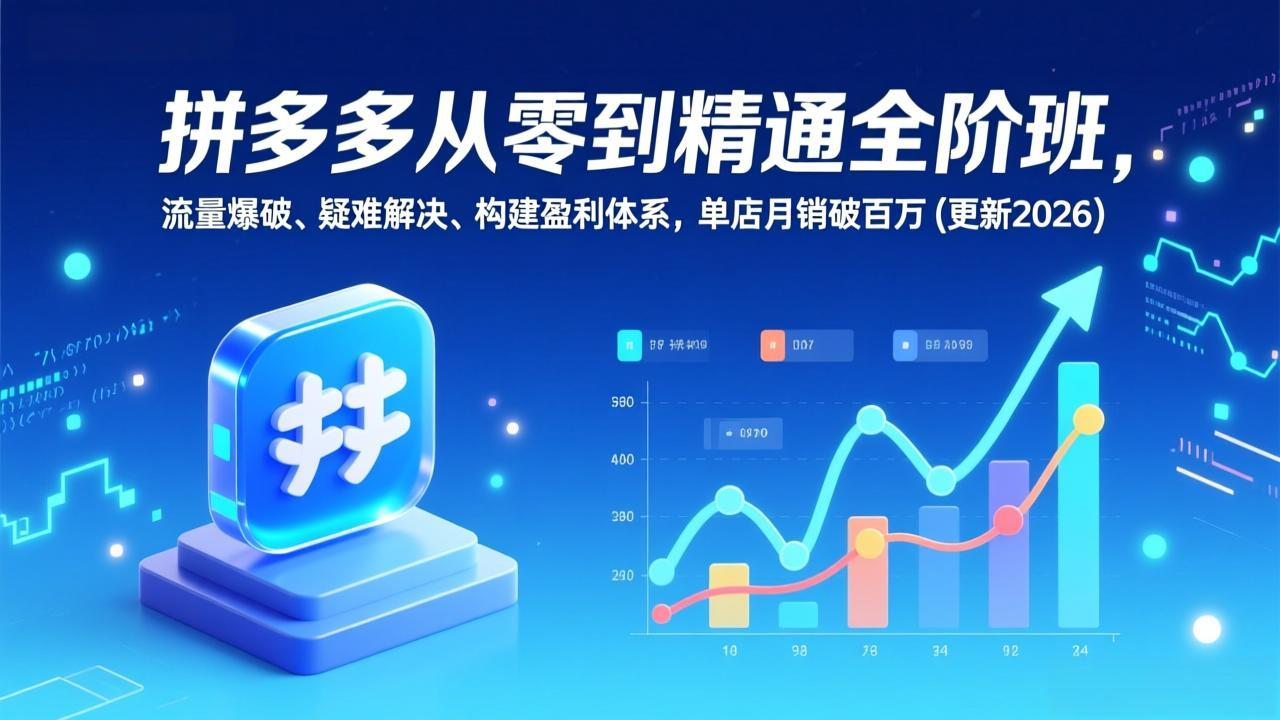 拼多多从零到精通全阶班，流量爆破、疑难解决，构建盈利体系，单店月销破百万(更新2026-985网创