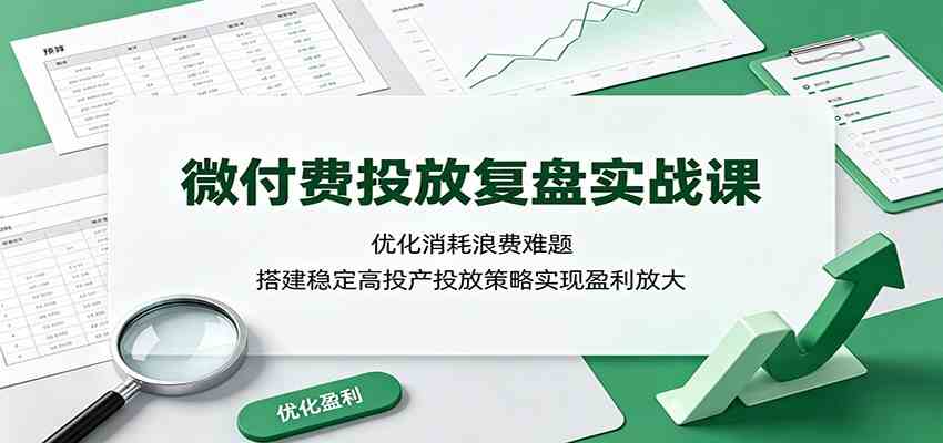 微付费投放复盘实战课：优化消耗浪费难题，搭建稳定高投产投放策略实现盈利放大-985网创
