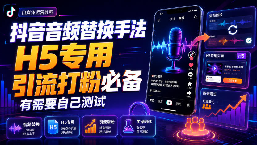 抖音音频替换手法H5专用，引流打粉必备，有需要自己测试-985网创
