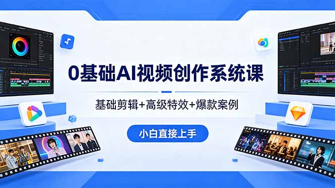 0基础AI视频创作系统课，基础剪辑+高级特效+爆款案例，小白直接上手-985网创