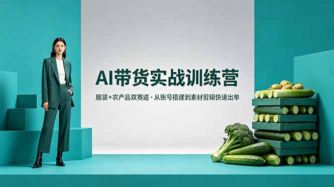AI带货实战训练营，服装+农产品双赛道，从账号搭建到素材剪辑快速出单-985网创
