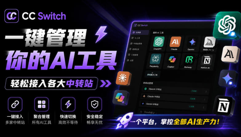 一键给Chatgpt、Codex、Claude接入地第三方中转站，CC Switch统一管理你的AI编程工具工作流-985网创
