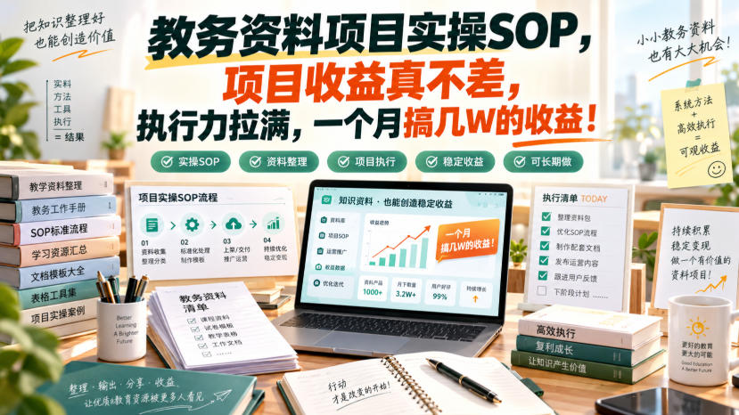 教务资料项目实操SOP，项目收益真不差，执行力拉满，一个月搞几W的收益-985网创