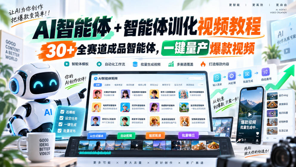 AI智能体+智能体训化视频教程，30+全赛道成品智能体，一键量产爆款视频-985网创