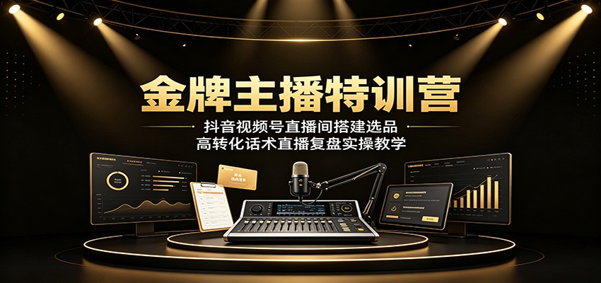 金牌主播特训营：抖音视频号直播间搭建选品，高转化话术直播复盘实操教学-985网创