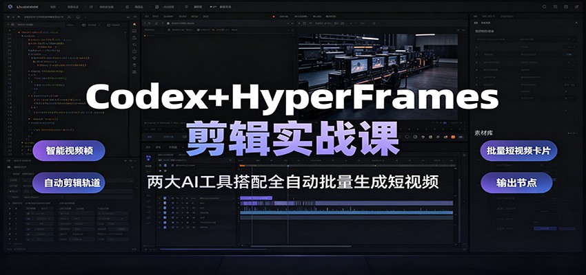 Codex+HyperFrames剪辑实战课：两大AI工具搭配全自动批量生成短视频-985网创