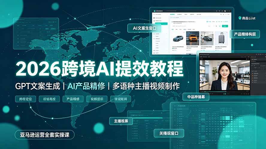 （19286期）2026跨境AI提效教程·GPT文案生成｜AI产品精修｜多语种主播视频制作，亚马逊运营全套实操课-985网创
