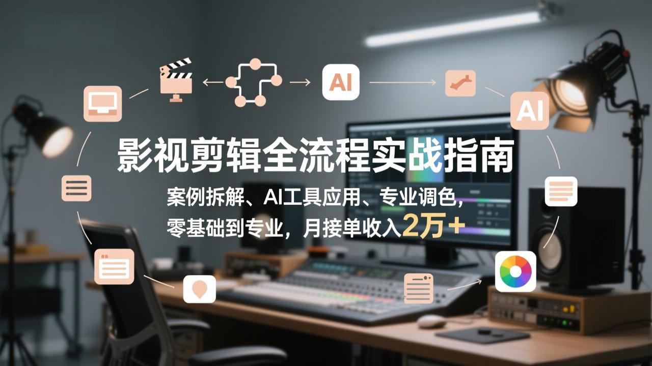 影视剪辑全流程实战指南，案例拆解、AI工具应用、专业调色，零基础到专业，月接单收入2万+-985网创