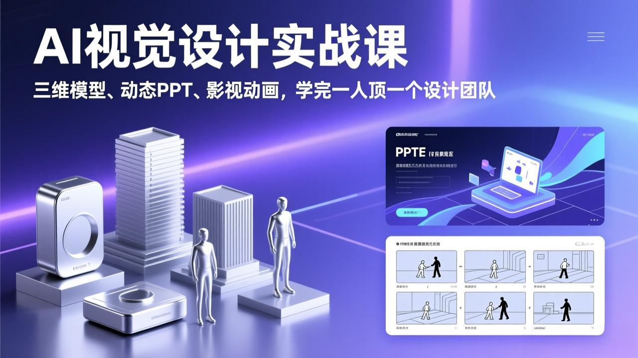 AI视觉设计实战课，三维模型、动态PPT、影视动画，学完一人顶一个设计团队-985网创