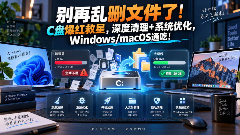 别再乱删文件了！C盘爆红救星，深度清理+系统优化，Windows/macOS通吃！-985网创