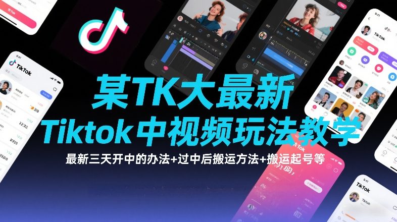 某TK大佬最新Tiktok中视频玩法教学，最新三天开中的办法+过中后搬运方法+搬运起号等-985网创