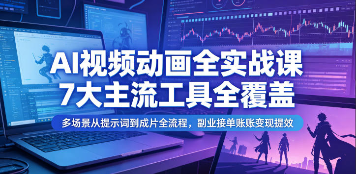 AI视频动画全实战课，7大主流工具全覆盖，多场景从提示词到成片全流程，副业接单账号变现提效-985网创