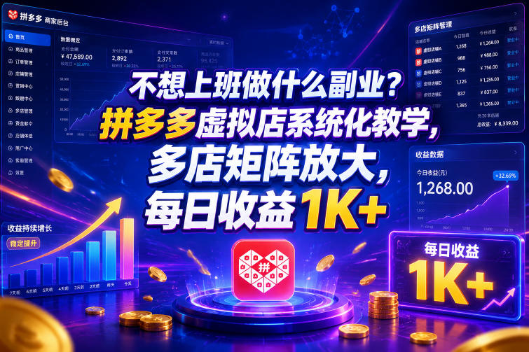 不想上班做什么副业？拼多多虚拟店系统化教学，多店矩阵放大，每日收益1K+【揭秘】-985网创
