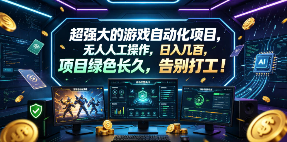 超强大的游戏自动化项目，无人人工操作，日入几百，项目绿色长久，告别打工！【揭秘】-985网创