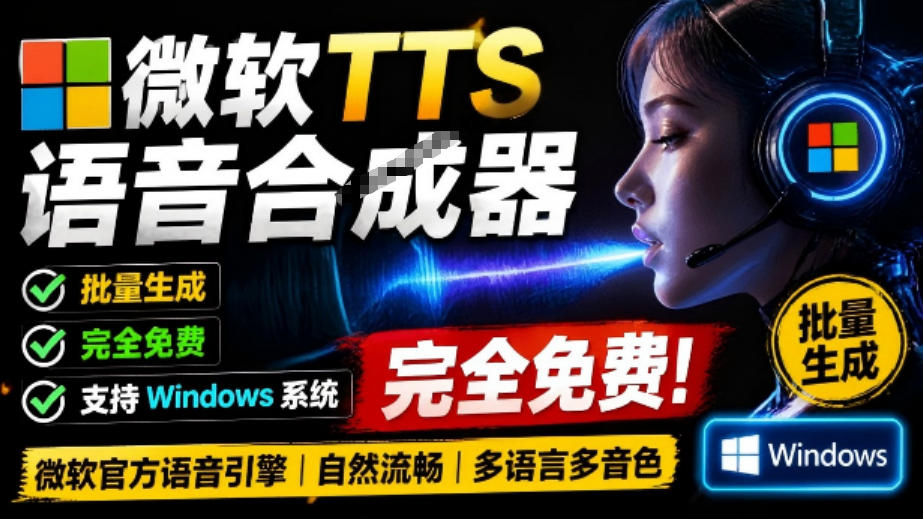 微软TTS免费语音配音生成器，完全免费，支持多语音、多音色选择，Windows系统专用TTS语音合成器-985网创