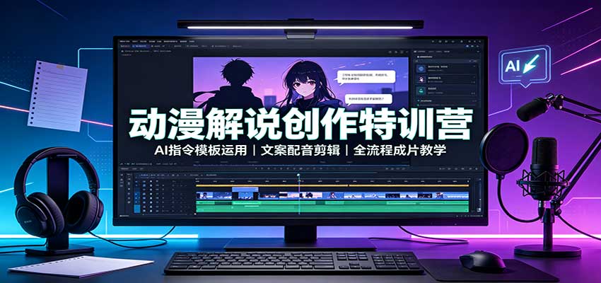 动漫解说创作特训营：AI指令模板运用，文案配音剪辑，全流程成片教学-985网创
