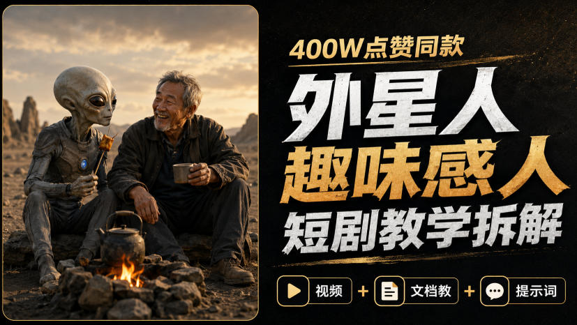 400W点赞同款外星人趣味感人短剧教学拆解，视频+文档教+提示词-985网创