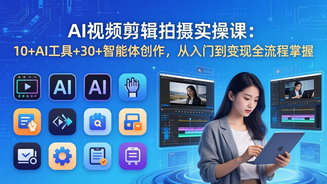 AI 视频剪辑拍摄实操课：10+AI工具+30+智能体创作，从入门到变现全流程掌握-985网创