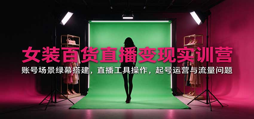 女装百货直播变现实训营：账号场景绿幕搭建，直播工具操作，起号运营与流量问题-985网创