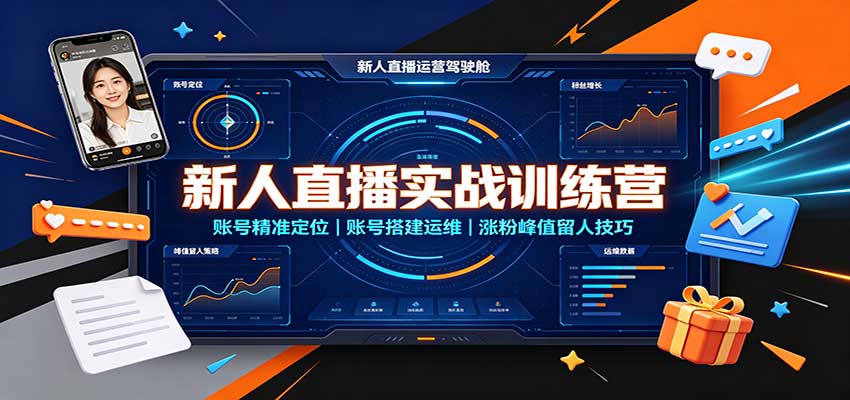 新人直播实战训练营：账号精准定位，账号搭建运维，涨粉峰值留人技巧-985网创