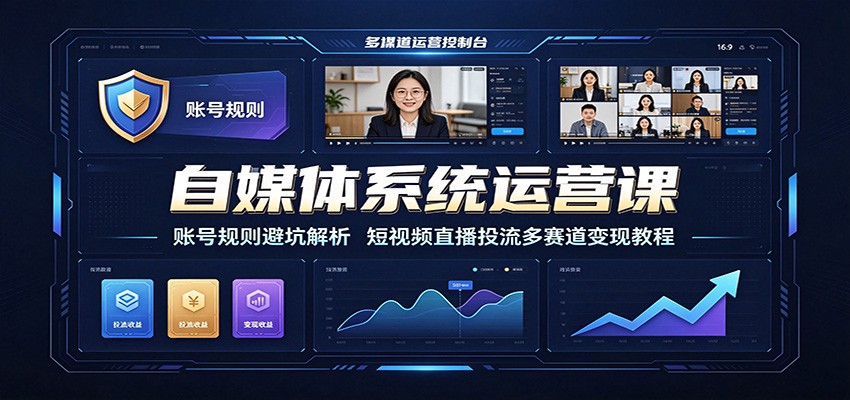 自媒体系统运营课：账号规则避坑解析，短视频直播投流多赛道变现教程-985网创