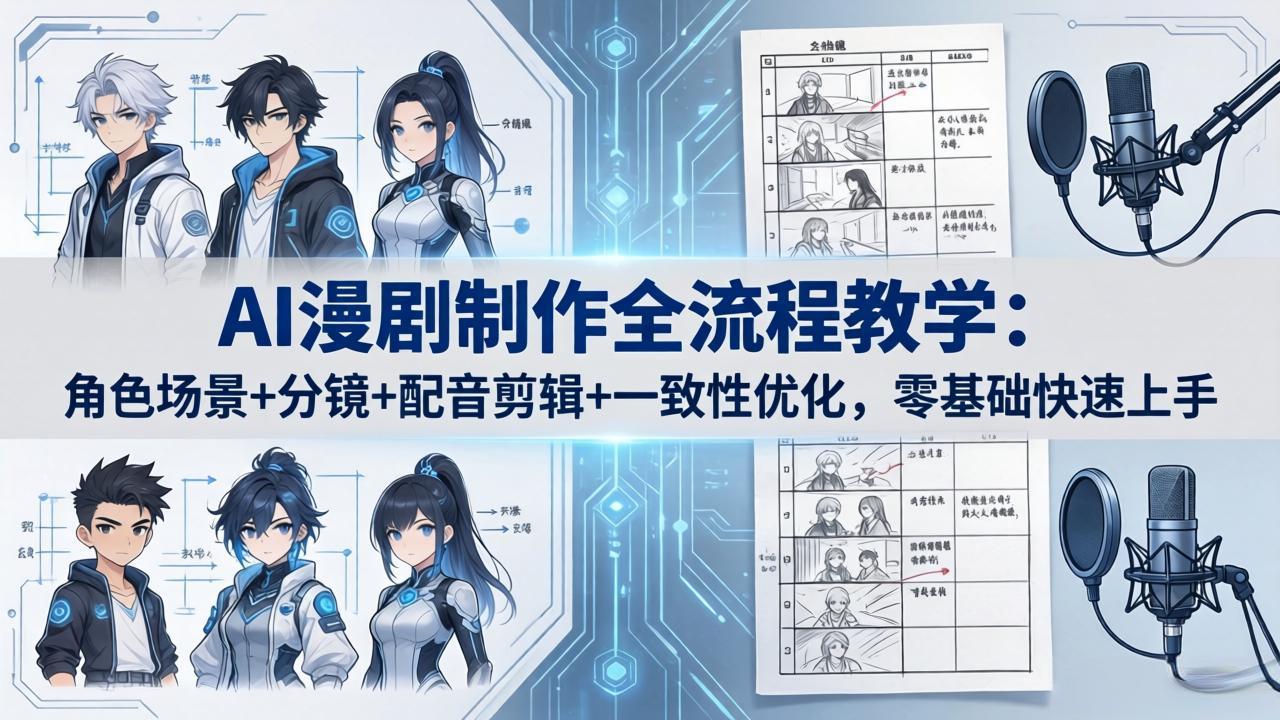 AI漫剧制作全流程教学：角色场景+分镜+配音剪辑+一致性优化，零基础快速上手-985网创