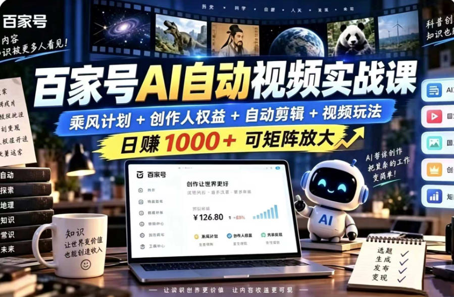 百家号自动矩阵玩法，长期可以做的项目，日入1k+，真正的睡后收入-985网创