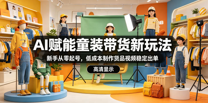 AI赋能童装带货新玩法，新手从零起号，低成本制作货品视频稳定出单-985网创