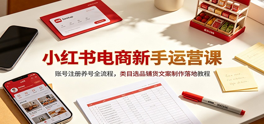小红书电商新手运营课：账号注册养号全流程，类目选品铺货文案制作落地教程-985网创
