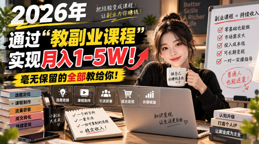 2026年通过“教副业课程”实现月入1-5W！毫无保留的全部教给你！【揭秘】-985网创