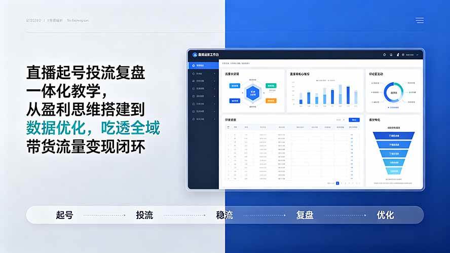 （19241期）直播起号投流复盘一体化教学，从盈利思维搭建到数据优化，吃透全域带货流量变现闭环-985网创