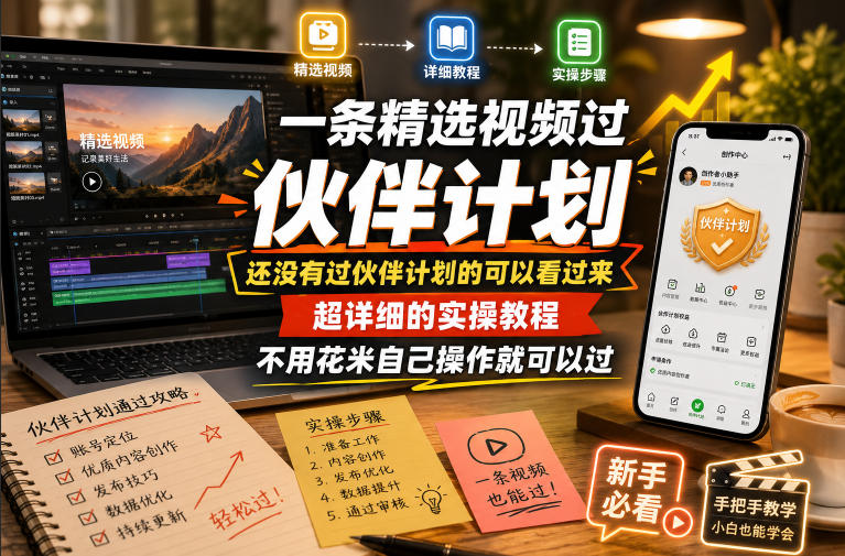 一条精选视频过伙伴计划，还没有过伙伴计划的可以看过来，超详细的实操教程，不用花米自己操作就可以过-985网创