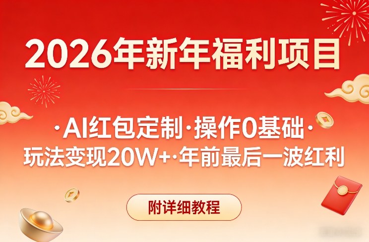 新年福利项目，AI红包定制，操作0基础，玩法变现20W+年前最后一波红利，附详细教程-985网创