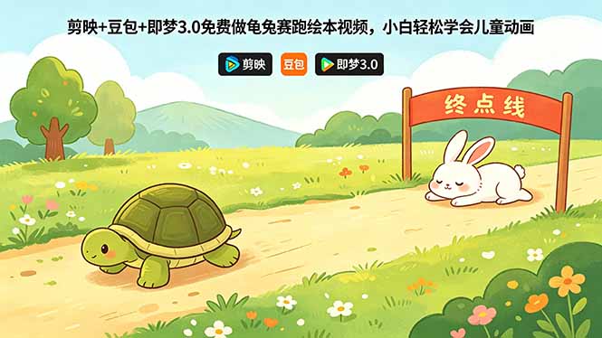 剪映+豆包+即梦3.0免费做龟兔赛跑绘本视频，小白轻松学会儿童动画-985网创