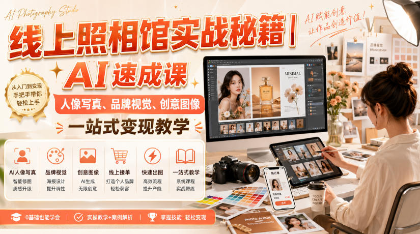 线上照相馆实战秘籍｜AI速成课，人像写真、品牌视觉、创意图像一站式变现教学-985网创