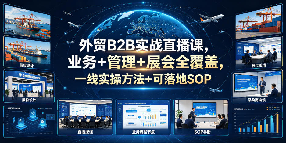 外贸B2B实战直播课，业务+管理+展会全覆盖，一线实操方法+可落地SOP-985网创