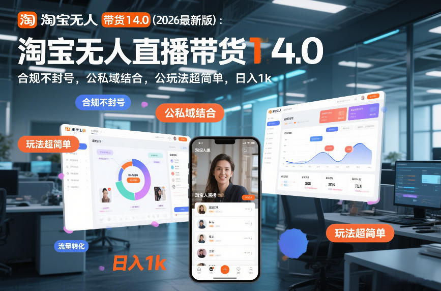 淘宝无人直播带货14.0(2026最新版)：合规不封号，公私域结合，玩法超简单，日入1k+【揭秘】-985网创