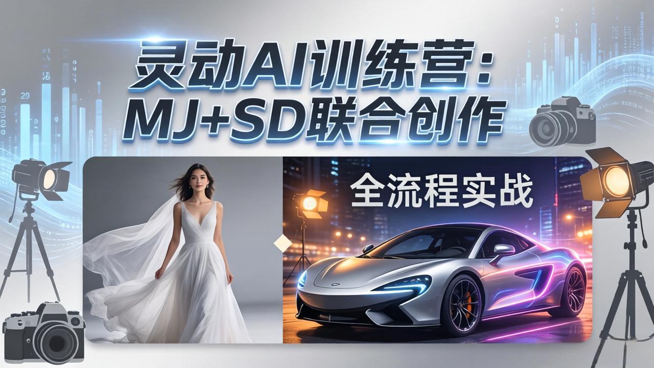 灵动AI训练营-3.0课程：MJ+SD联合创作，从婚纱大片到汽车广告，摄影后期全流程实战-985网创
