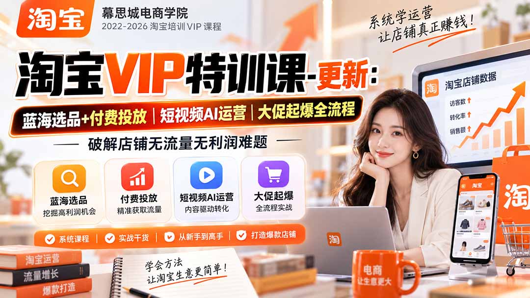 淘宝VIP特训课-更新1016：蓝海选品+付费投放｜短视频AI运营｜大促起爆全流程，破解店铺无流量无利润难题-985网创