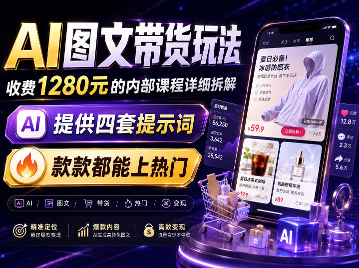 AI图文带货内部玩法，1280内部课程对外系统拆解，看完直接上手变现！-985网创