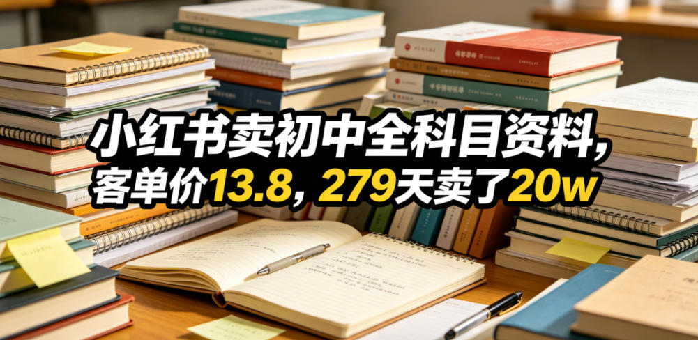 小红书卖初中全科目资料，客单价13.8，279天卖了20w-985网创