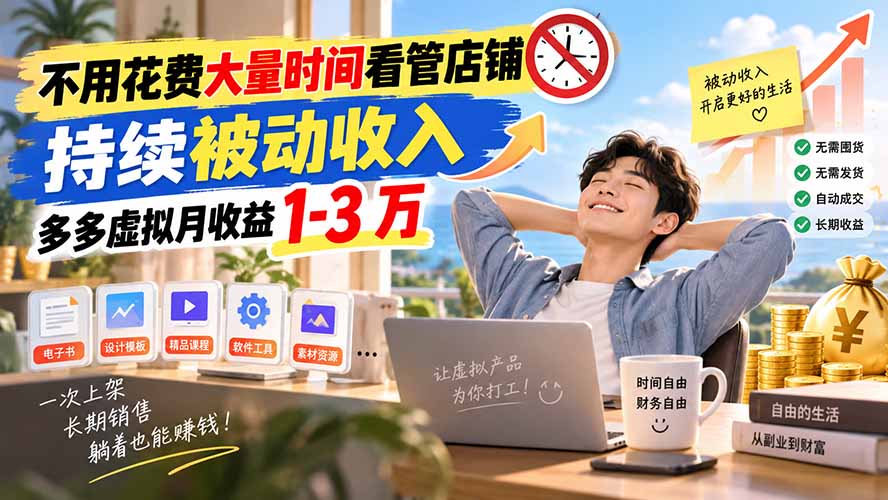 不用花费大量时间看管店铺，持续被动收入，多多虚拟月收益 1-3 万-985网创