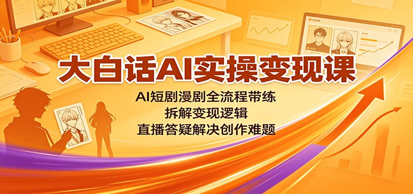 大白话AI实操变现课：AI短剧漫剧全流程带练，拆解变现逻辑，直播答疑解决创作难题-985网创