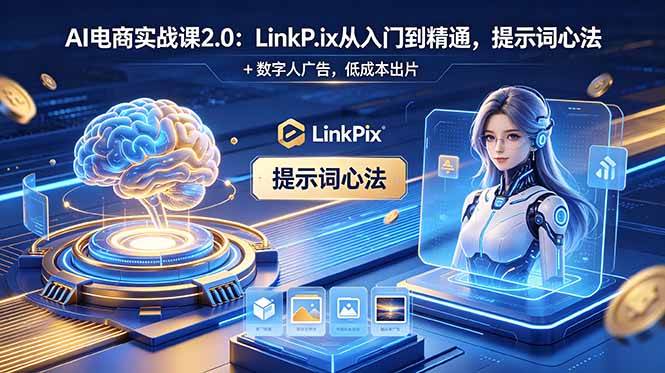 （18655期）AI 电商实战课2.0｜LinkPix 从入门到精通，提示词心法 + 数字人广告，低成本出片-985网创